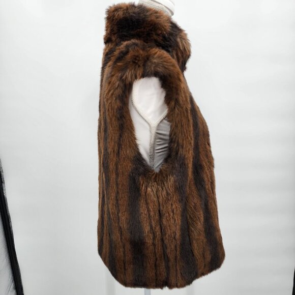 COACO New York Faux Mink Reversible Brown & Black Winter Vest M - Picture 6 of 11